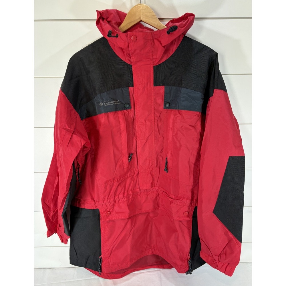 Vintage Columbia Sportswear Red Anorak Jacket Men's M Hooded Pullover Windbreak